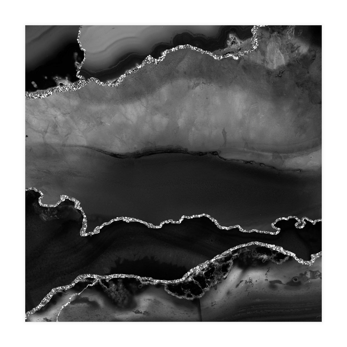 Black & Silver Agate Texture 02  (Print Only)