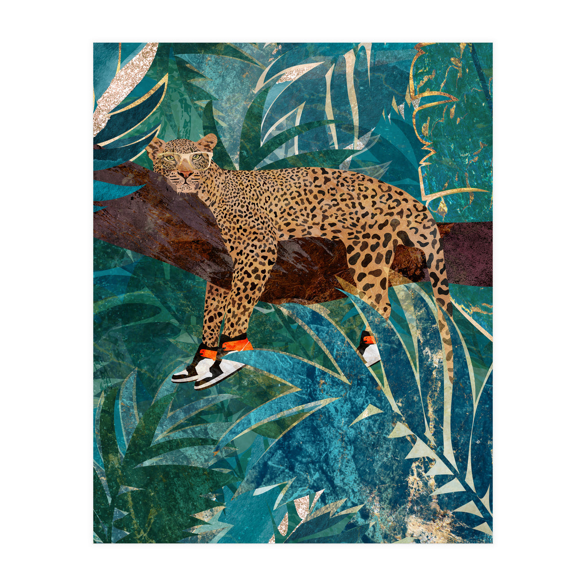 Leopard wearing shoes in the jungle (Print Only)