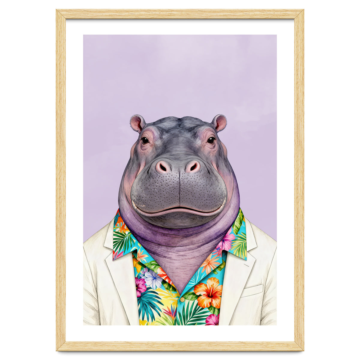 Hippopotamus in Gangster Havana Shirt