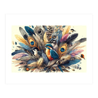 Kingfisher And Songbirds In Peacock Feathers (Print Only)