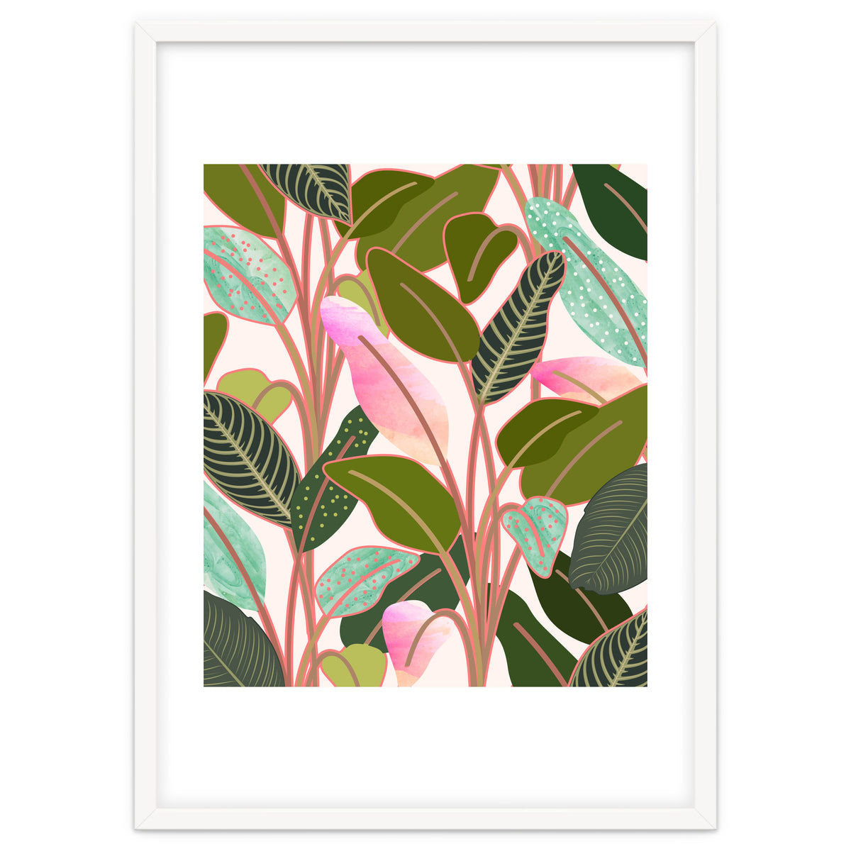 Color Paradise, Tropical Colorful Modern Bohemian Illustration, Eclectic Botanical Plant