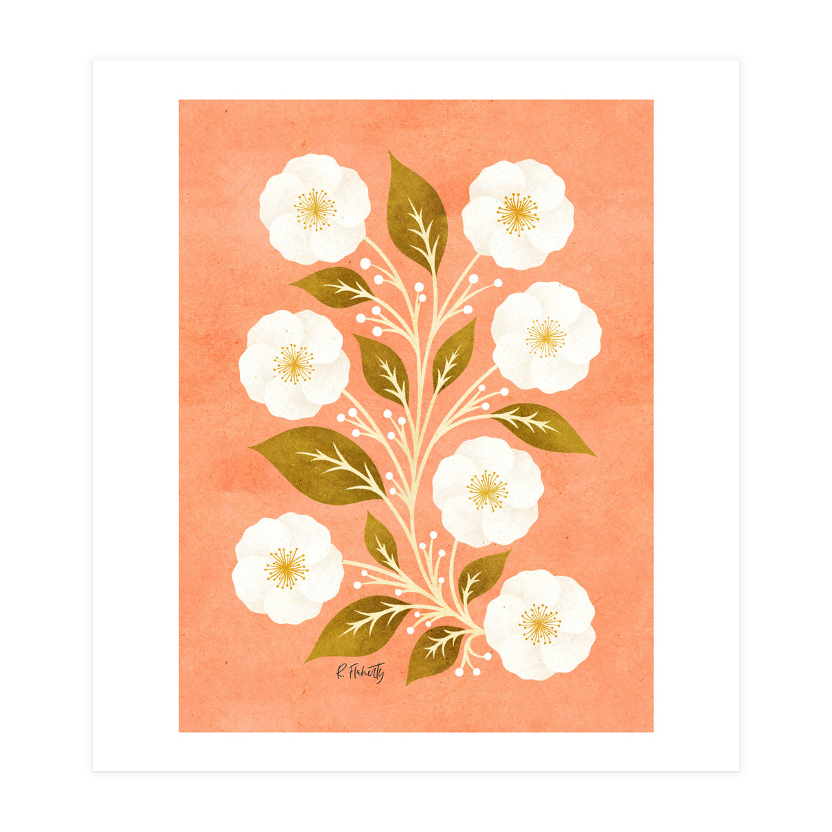 Peach, Ochre And Ivory Floral (Print Only)