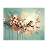 Bird Resting On Cherry Blossom Branch (Print Only)
