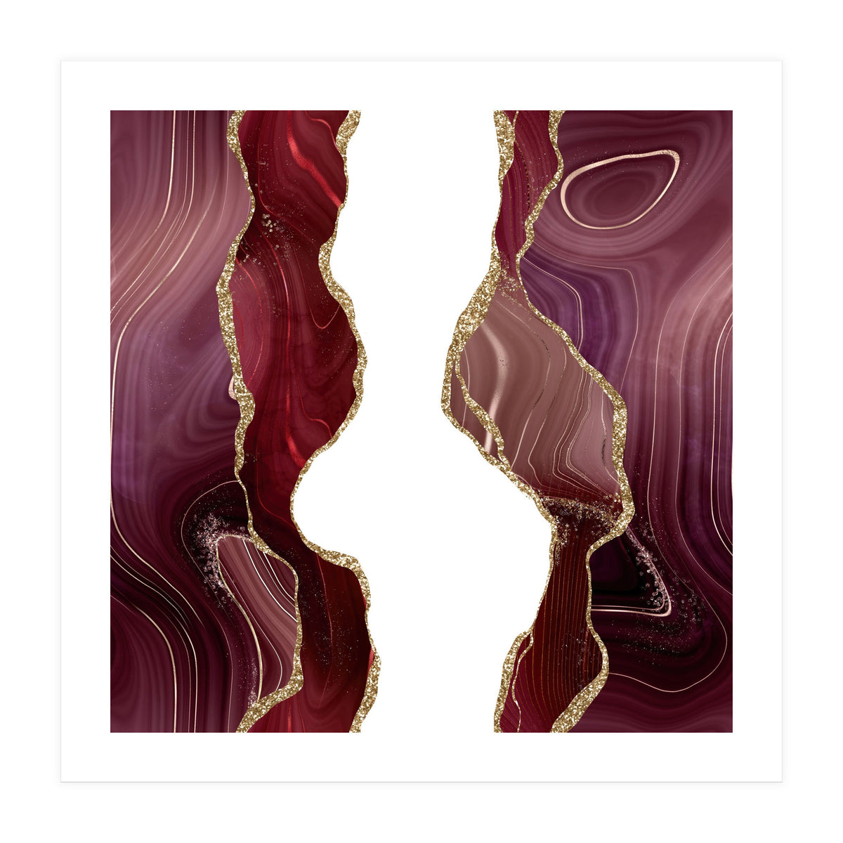 Burgundy & Gold Glitter Agate Texture 06 (Print Only)