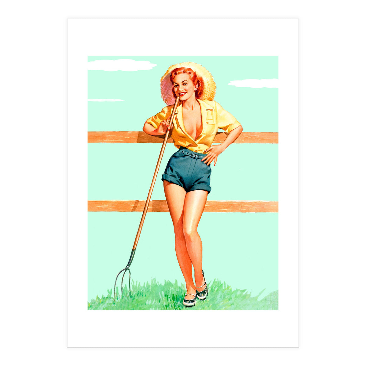 Pinup Country girl Posing With Pitchfork (Print Only)