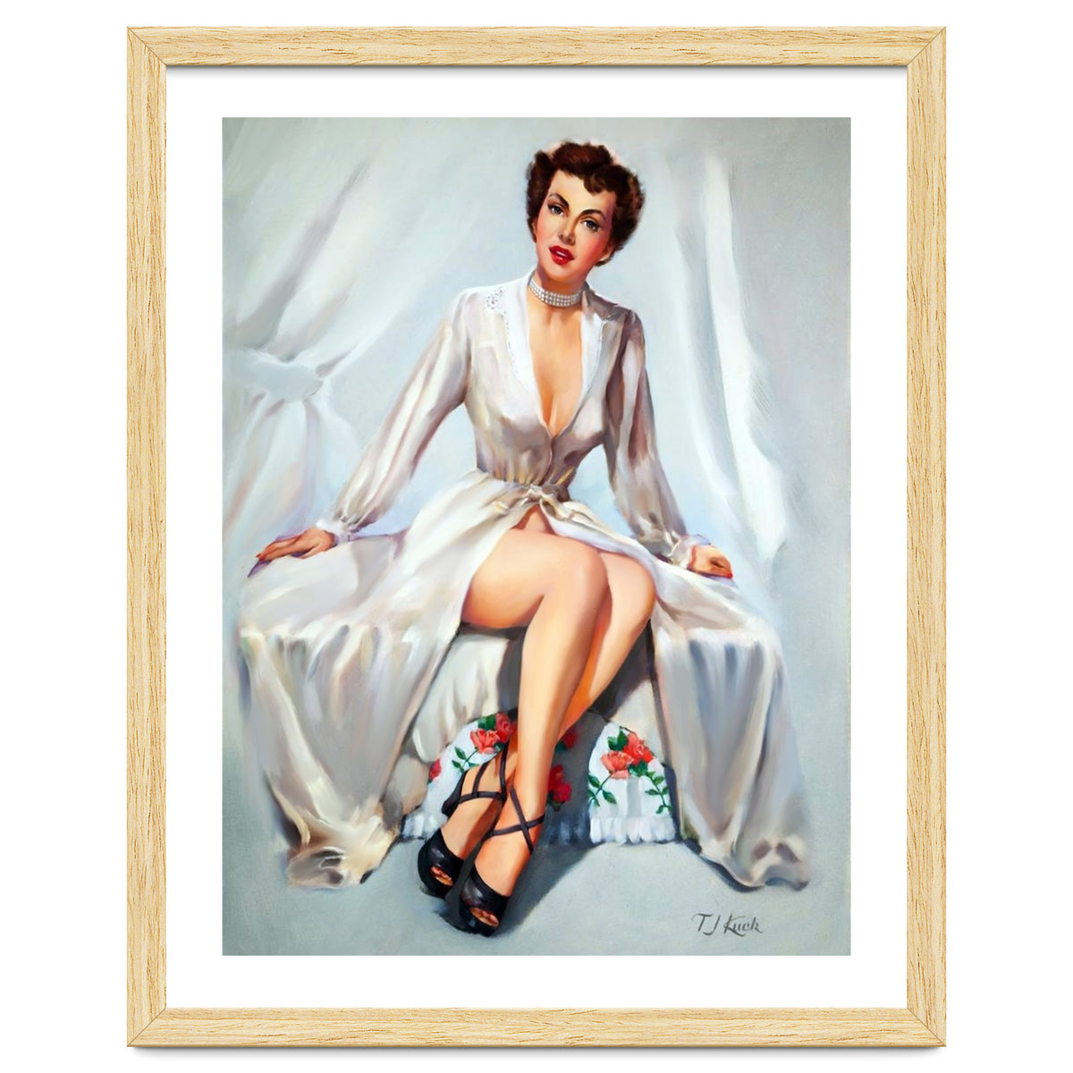 Beautiful Sexy Pinup In Posing Long White Dress