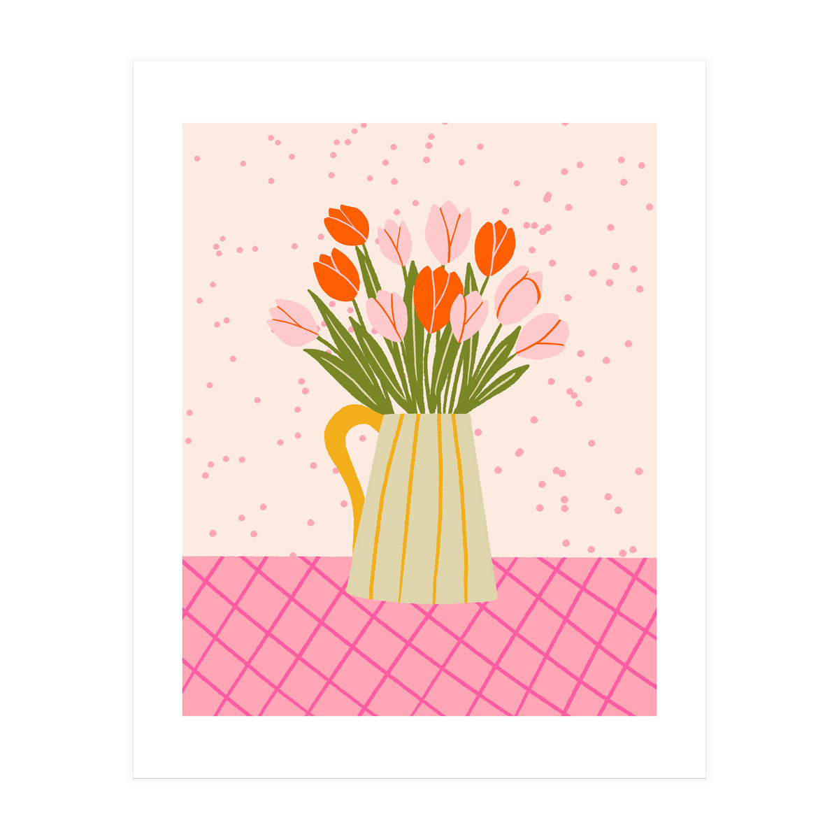 Tulips in a vase - pink and orange (Print Only)