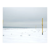 Seagulls in between the volleyball poles in winter snow beach (Print Only) thumbnail