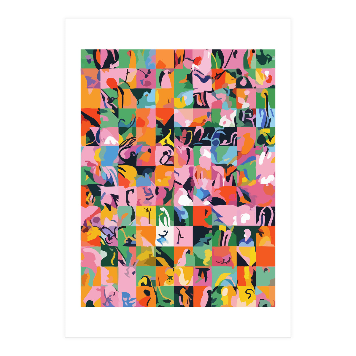 Life On A Checkboard, Abstract Maximalism Eclectic Painting, Bohemian Pop Of Color Illustration (Print Only)