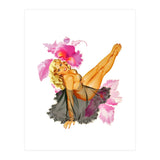 Pinup Sexy Woman Posing In Black Sleeping Dress (Print Only) thumbnail