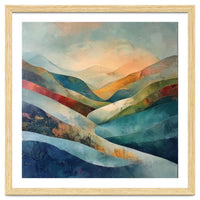 Abstract Mountain Landscape Painting with Textured Rolling Hills