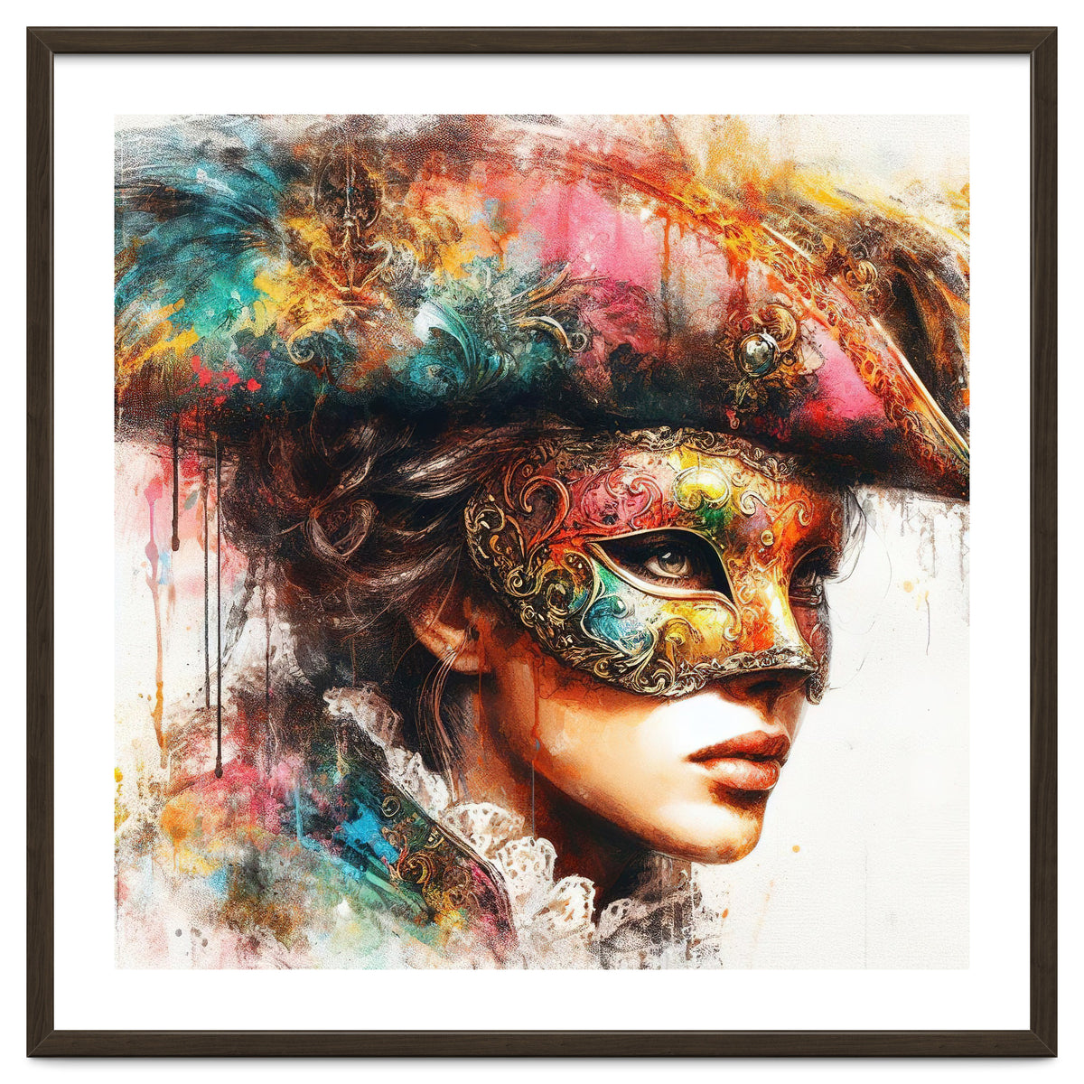Watercolor Carnival Venetian Mask Woman