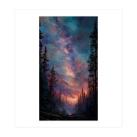 Magical Milky Way Night Sky over Pine Forest Silhouette Art (Print Only)