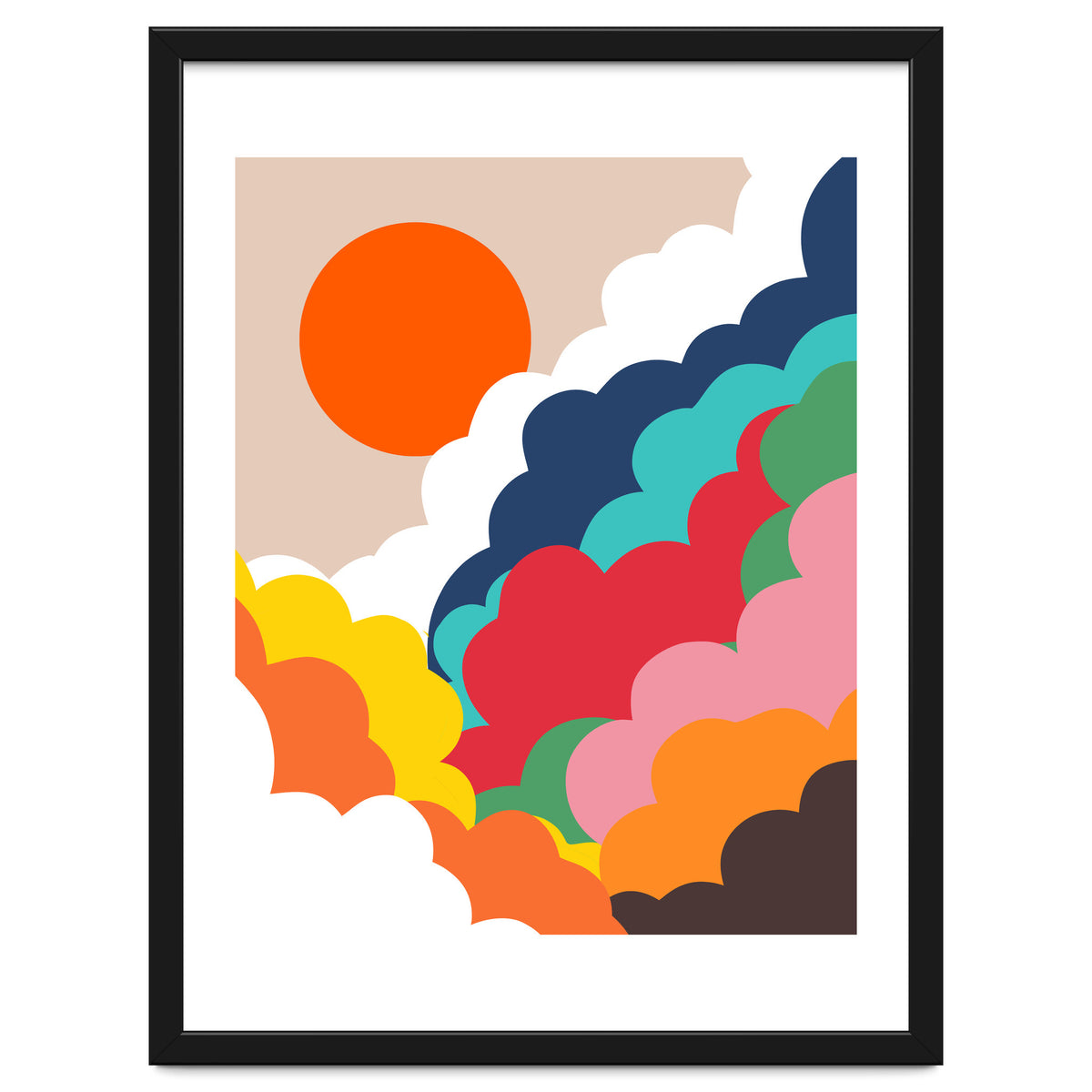 Head In The Clouds, Positivity Nature Sunrise Sunset, Sky Bohemian Comic Retro Eclectic Illustration