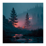Atmospheric Twilight Pine Forest with Glowing Crimson Light (Print Only) thumbnail