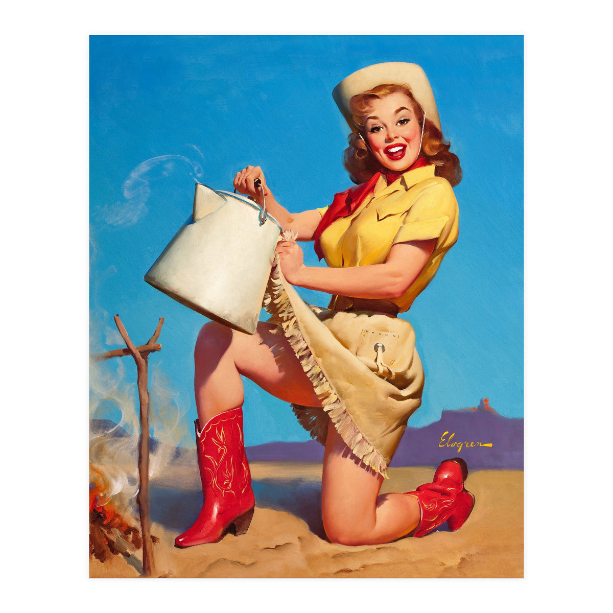 Pinup Sexy Woman Posing With A Hot Teapot (Print Only)