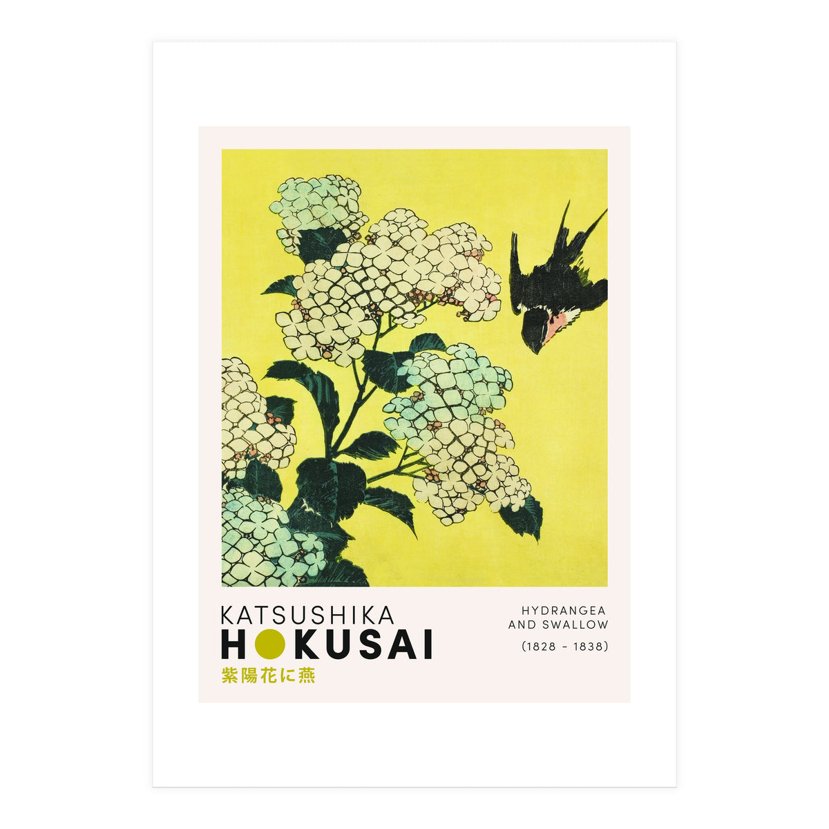 Katsushika Hokusai - Hydrangea and swallow (Print Only)