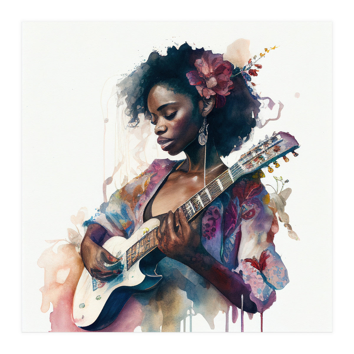 Watercolor Musician Woman #2 (Print Only)