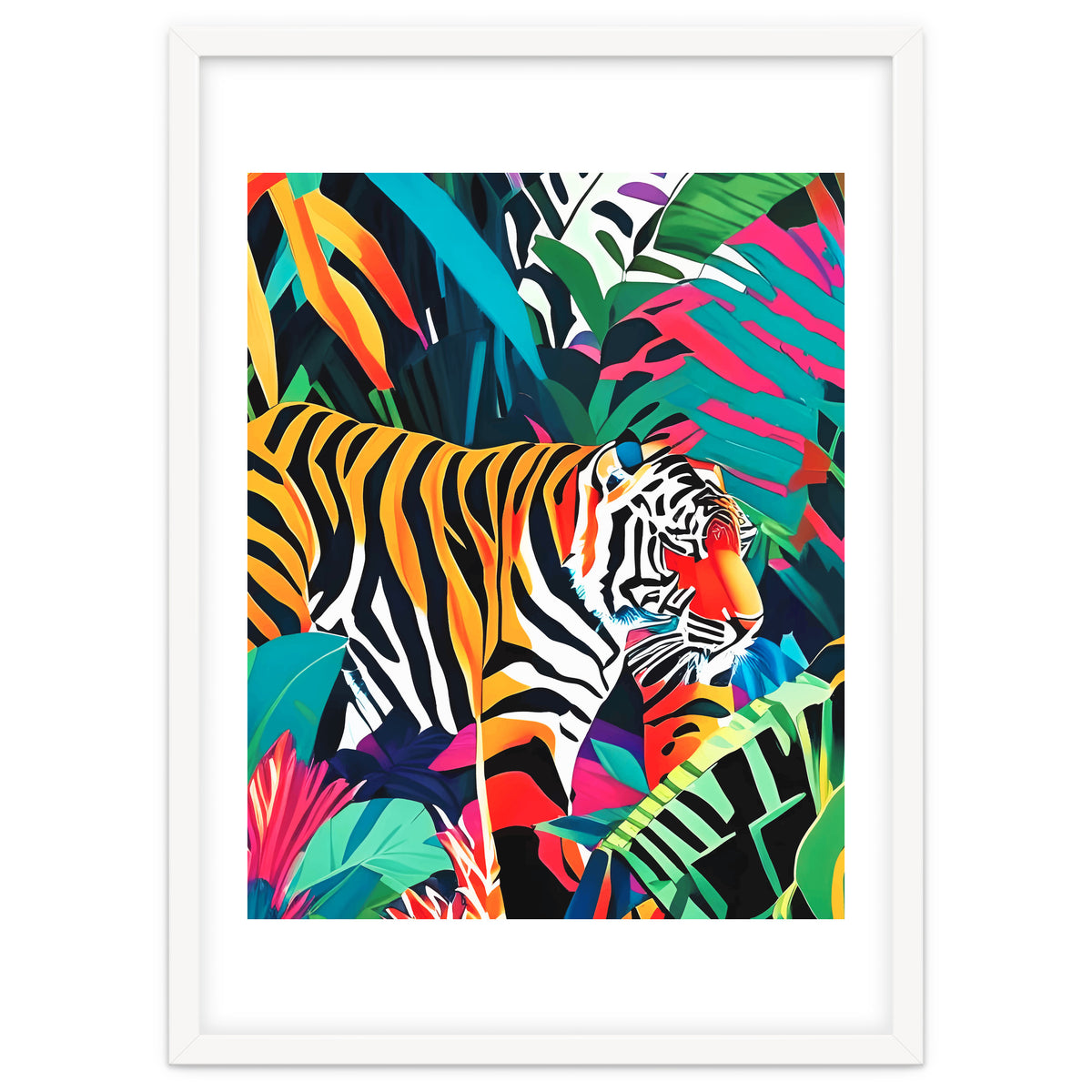 The Tigress, Fearless Wild Animal Tropical Jungle, Multicolor Cat Confidence Peaceful Calm Bohemian Eclectic