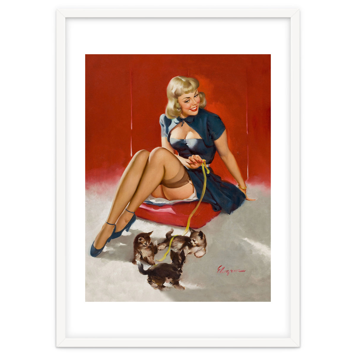 Pinup Sexy Girl Playing With Her Little Cats