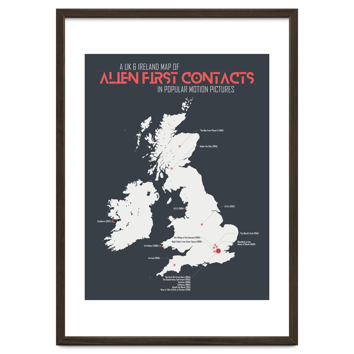 UK & Ireland Map of Alien First Contacts in Movies