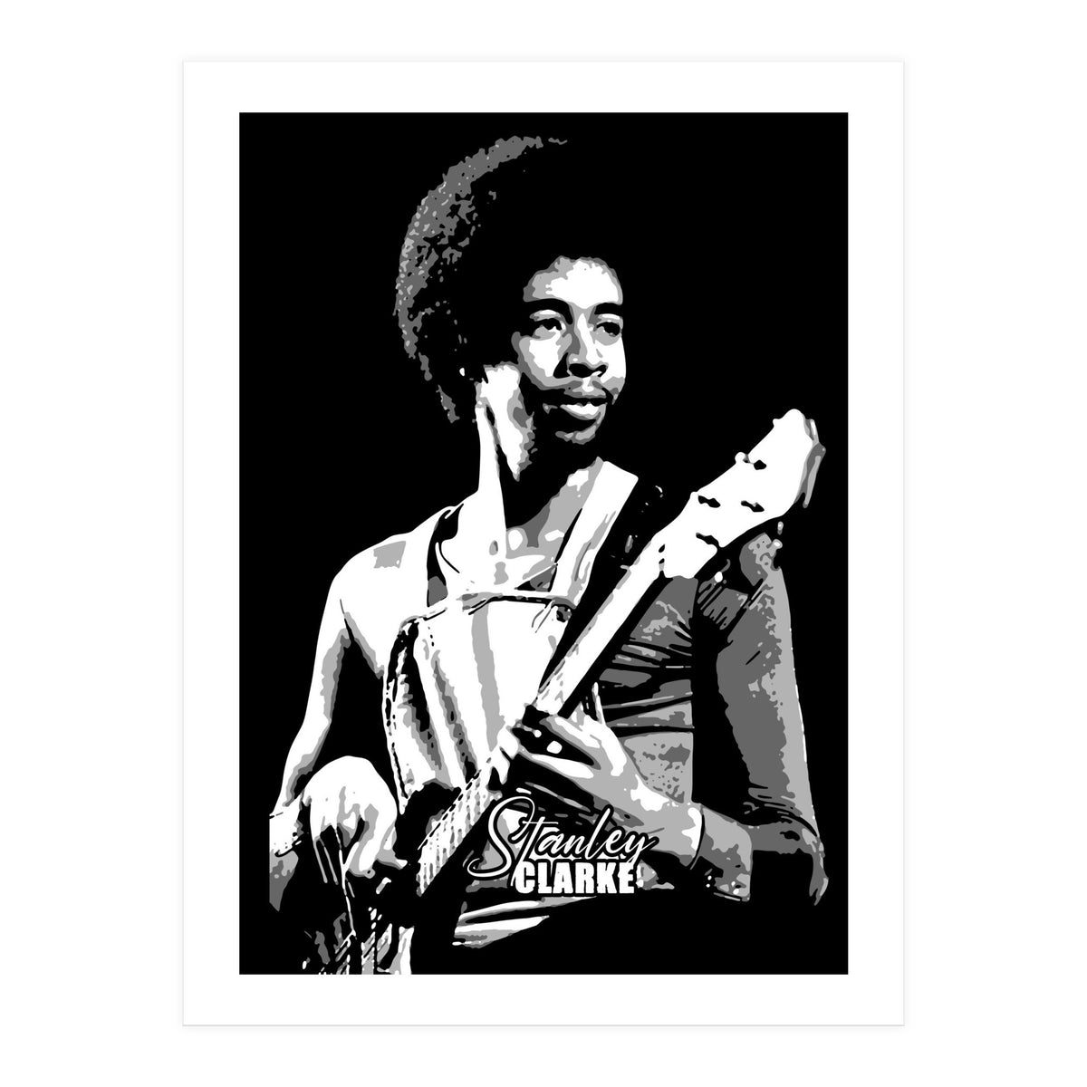 Stanley Clarke American Bassist in Grayscale (Print Only)