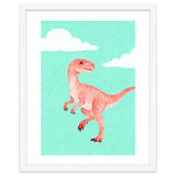 Velociraptor Watercolor Art, Cute Dino Nursery Print, Whimsical Dinosaur Illustration thumbnail
