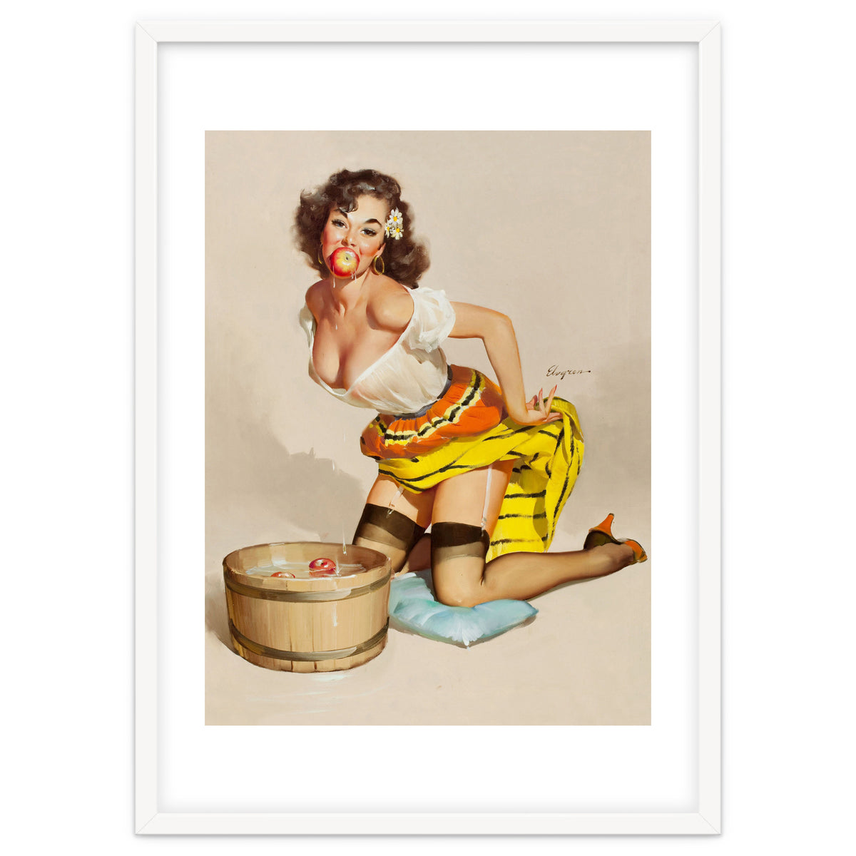 Pinup Girl Bobbing For Apples