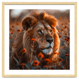 Majestic Lion Resting Among Orange Flowers thumbnail