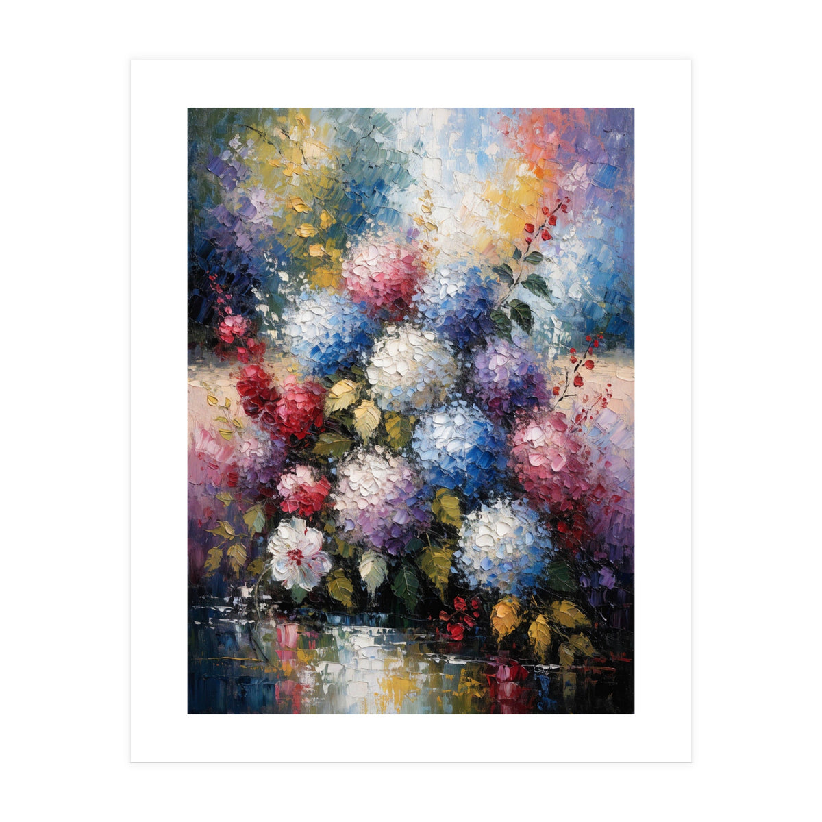 Vibrant Summer Hydrangea Bouquet Heavy Impasto Oil Painting (Print Only)