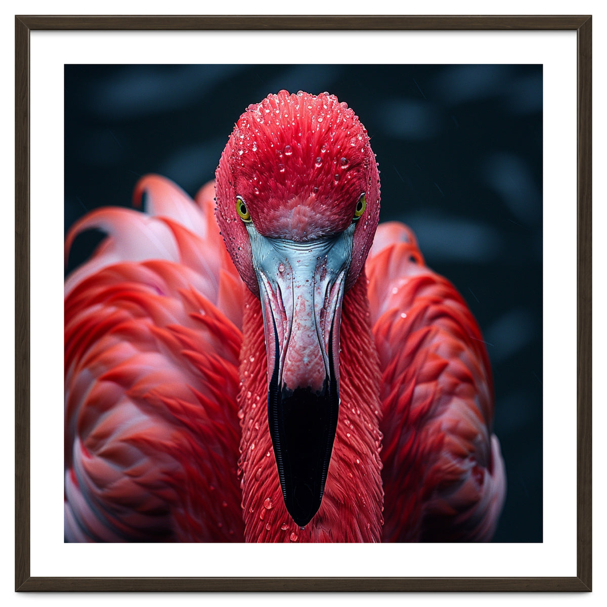 Close Up Flamingo Face With Water Droplets