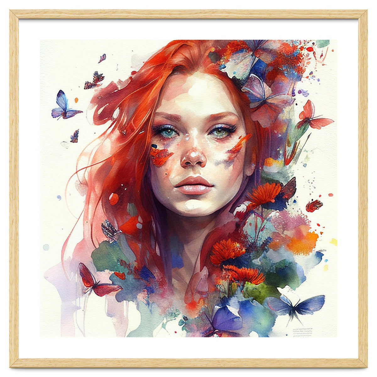 Watercolor Floral Red Hair Woman #9