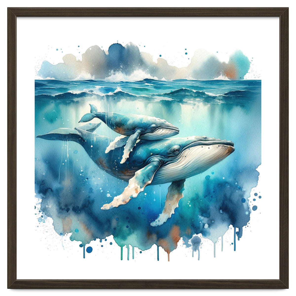 Mother And Calf Whales Watercolor