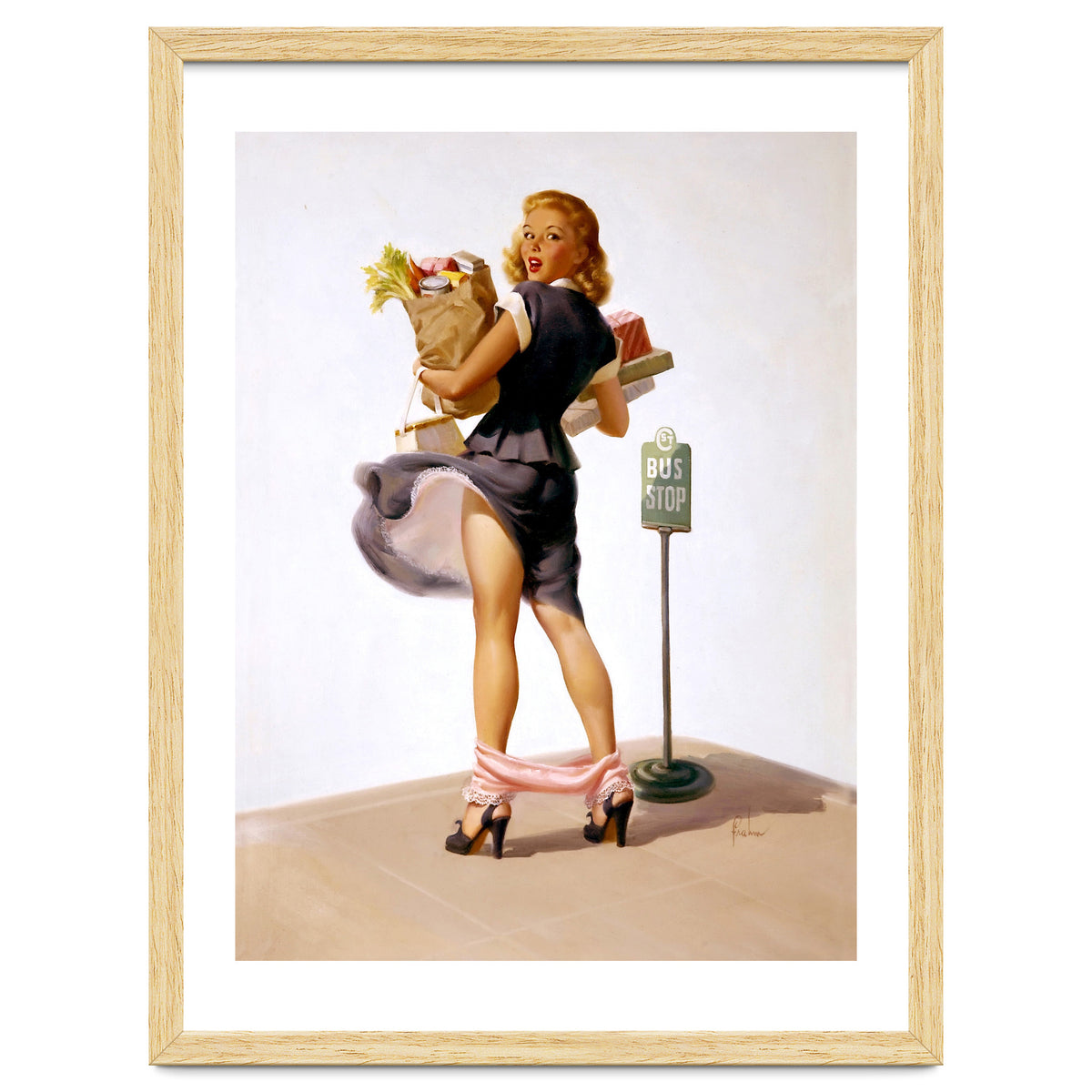 Pinup Sexy Girl Had Funny Accident On A Bus Stop