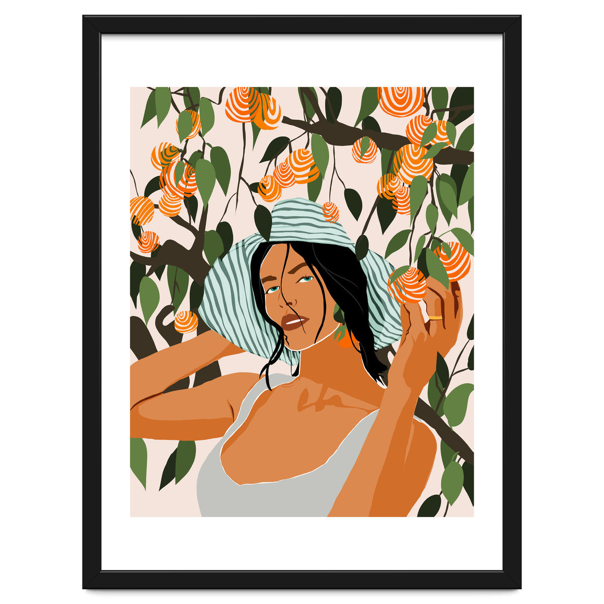 The Orange Grove, Bohemian Woman Summer Travel, Fashion Botanical Nature Garden, Plants Fruits Juicy