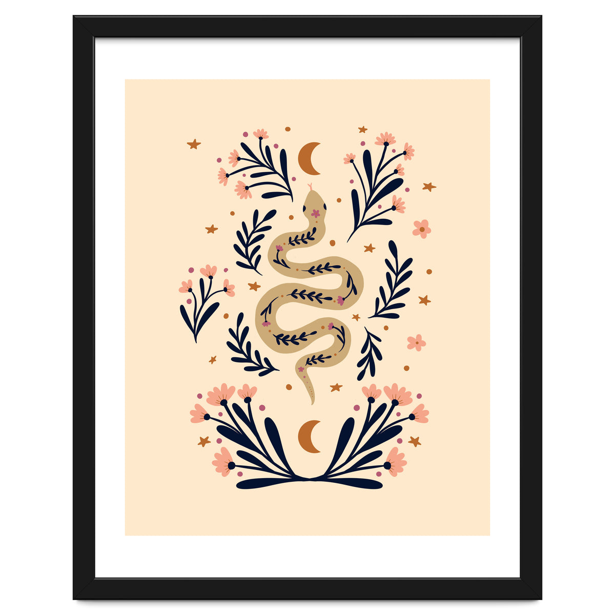 Snake And Flowers Beige And Indigo