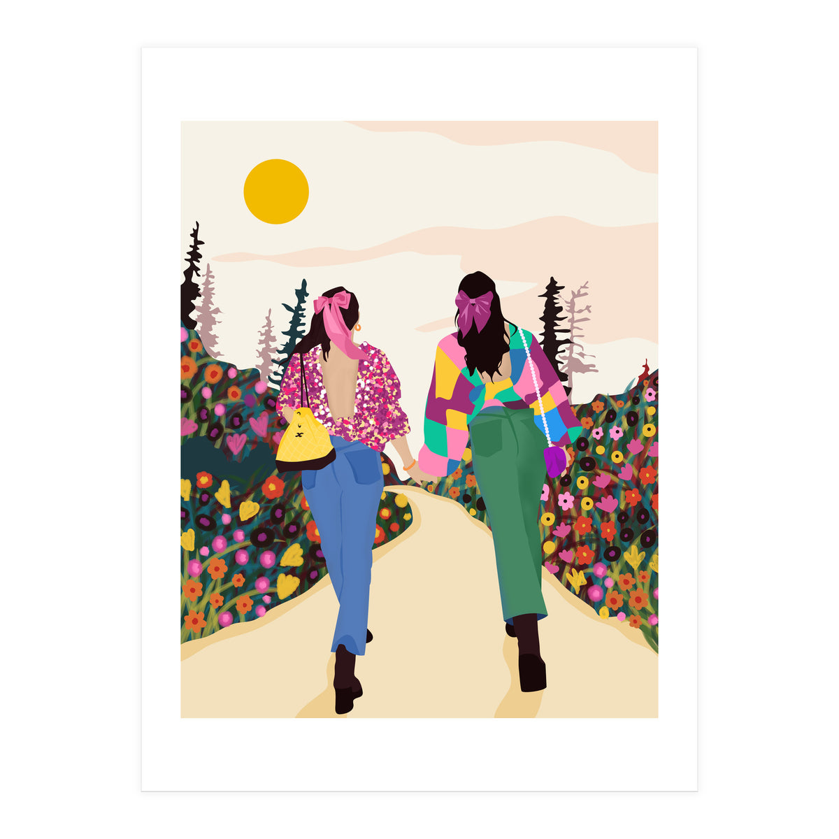 Besties, Best Friends Friendship Fashion, Girl Power Empower Bohemian Travel Companion Soulmates Gift (Print Only)