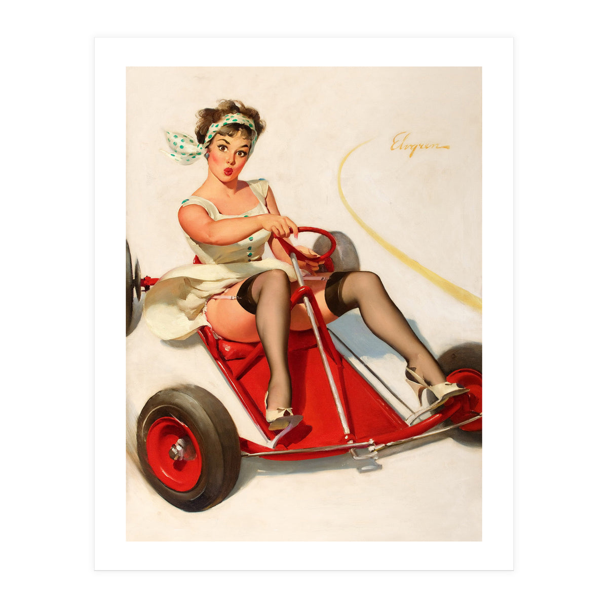 Pinup Sexy Girl On A Go Cart Car (Print Only)