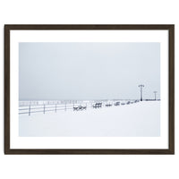 Benches along the pier on snow beach