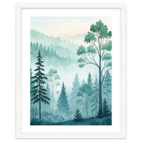 Ethereal Misty Pine Forest Watercolor Art