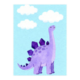 Purple Stegosaurus Watercolor Art, Cute Dinosaur Nursery Print, Dino and Clouds Illustration (Print Only) thumbnail