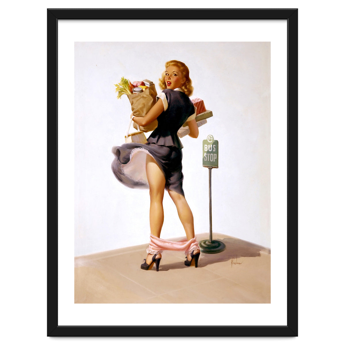 Pinup Sexy Girl Had Funny Accident On A Bus Stop