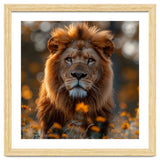 Majestic Lion Among Golden Flowers Close Up thumbnail