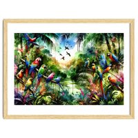 Watercolor Tropical Birds In The Jungle