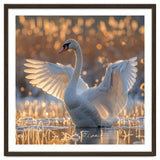 Swan Spreading Wings In Water Sunlight thumbnail