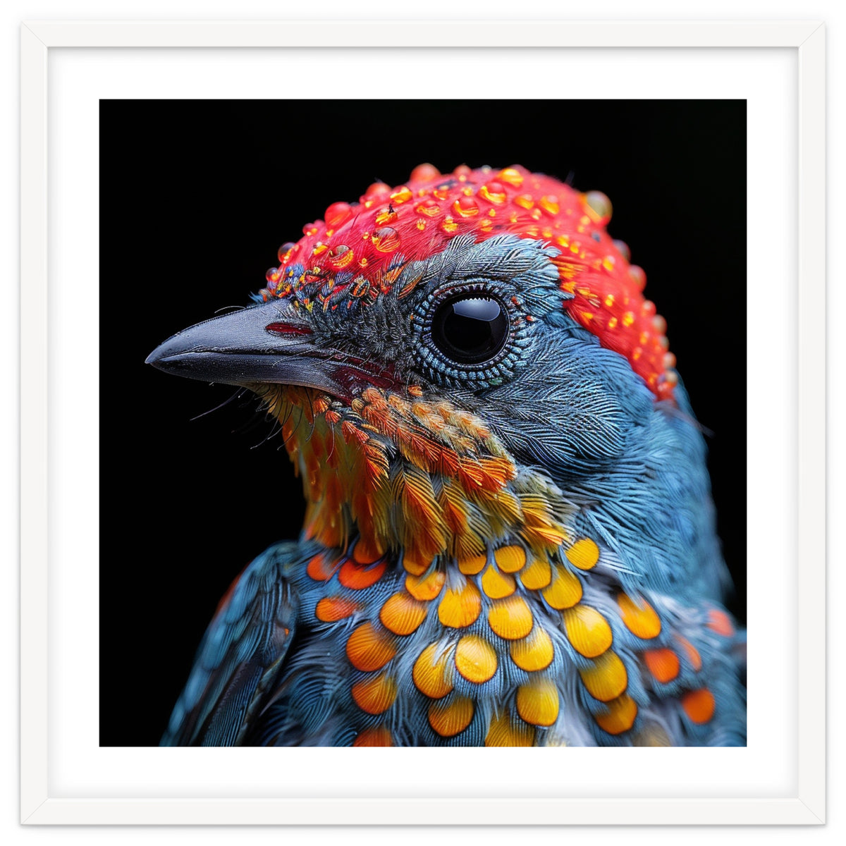 Close Up Of Colorful Bird With Water Droplets