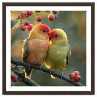 Two Lovebirds Sitting On A Branch