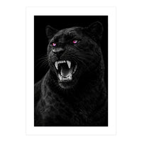 Black leopard with colorful eyes portrait (Print Only)