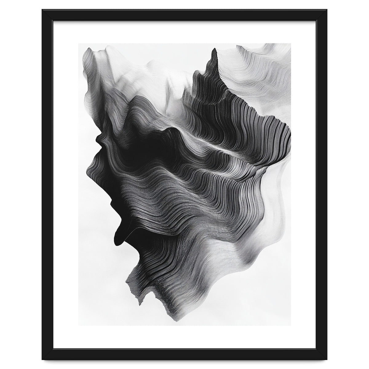 Abstract Black And White Wavy Lines Forming Organic Shapes