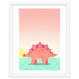 Stegosaurus Watercolor Art, Cute Dinosaur Nursery Print, Coral Dino Illustration thumbnail